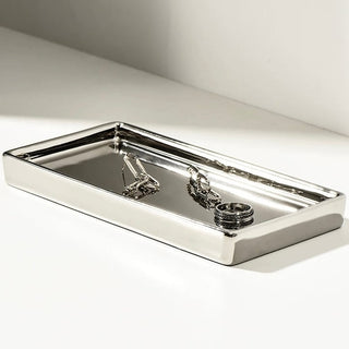 Metallic Silver Ceramic Rectangular Tray  2 Sizes