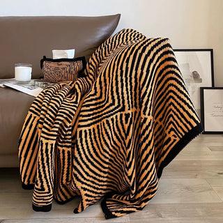 Orange Black Geometric Pattern Knit Blanket 120 x 160cm Lap Blanket