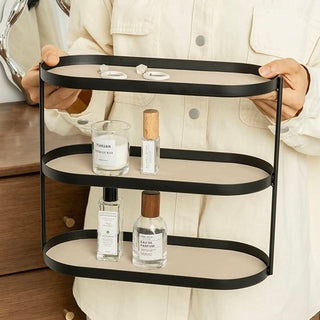 Iron Leather Oval Three-Tier Tray  Storage Rack