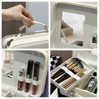 Mirror-equipped makeup box large capacity cosmetic storage pouchin  travel pouch