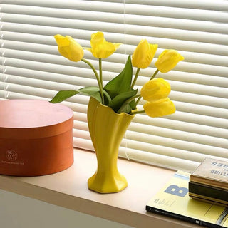 Yellow Trumpet-shaped Ceramic Flower Vase