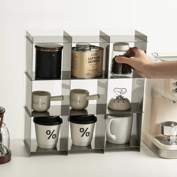 Stainless steel silver 9 compartment storage rack mug storage shelf display rack