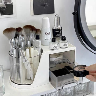 360 Degree Rotating Brush Stand with Cosmetic Storage Rack