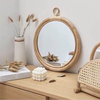 Round-shaped Hanging Rattan Mirror Natural