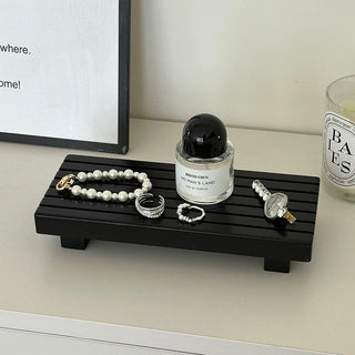 Legged Black Wood Rectangular Tray Small Item Holder Accessory Tray