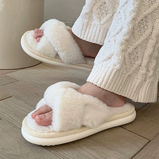 Cross Faux Fur Fluffy Room Shoes  Indoor Slippers