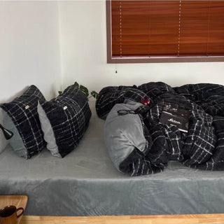 Gray Retro Check Pattern Duvet Cover Set 2 Sizes  Winter Thick Bed Cover Bedding Cover