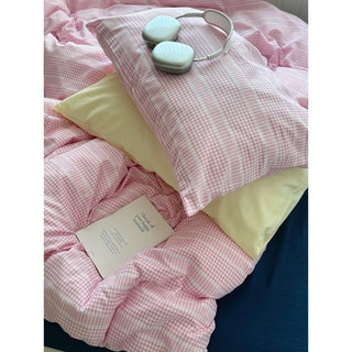 Pink Mix Check Pattern Duvet Cover Set 2 Sizes  Bed Cover All Seasons Year-Round