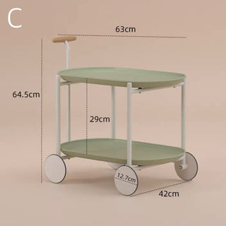 Handle Caster-equipped Oval-shaped Two-tiered Side Tablein  Wagon Trolley