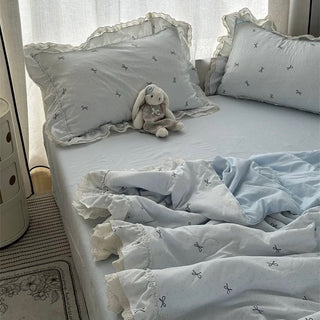 Summer comforter ribbon pattern lace washed cotton duvet cover set 2 sizes