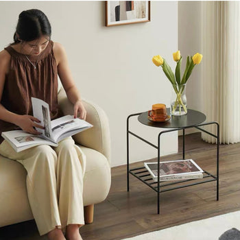 Iron Frame Two-Tier Storage Compact Side Table