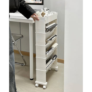 12cm Wide Slim File Wagon with Casters Desk Storage Magazine Rack Multifunctional White