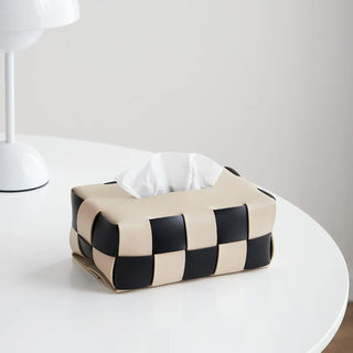 Braided Faux Leather Tissue Case    Checkerboard Pattern