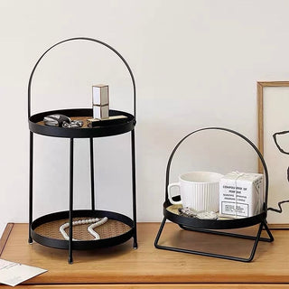 Iron Leather Two-Tier Round Tray  Storage