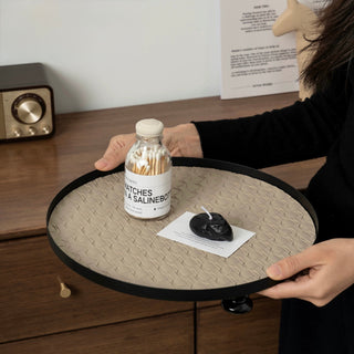 Iron Braided Leather Big Round Tray