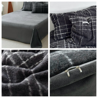 Gray Retro Check Pattern Duvet Cover Set 2 Sizes  Winter Thick Bed Cover Bedding Cover