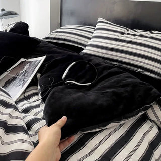Black Multi Stripe Winter Duvet Cover Set