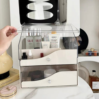 White Clear Large Capacity Lidded Drawer Cosmetic Storage Box