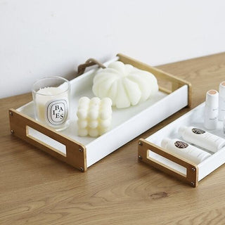 Bamboo Handle Storage Tray Set of 2