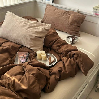 Beige Mix Color Solid Cotton Duvet Cover Set  Bed Cover All Season