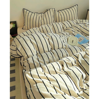 Striped Stitch Velvet-like Winter Duvet Cover Set