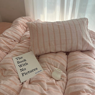 Pink Stripe Fluffy Flannel Duvet Cover Set