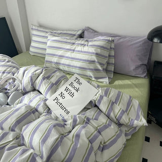 Purple Multi Stripe Cotton Duvet Cover Set 2 Sizes  All Seasons