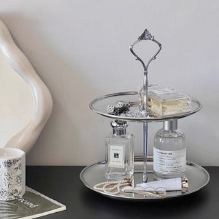 Stainless steel two-tier accessory tray display