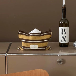 Mixed Border Knit Tissue Case   Hanging Tissue Cover with Stripes