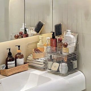 Set of 2  Stainless Steel Wire Stackable Baskets with Handles