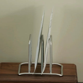 Stainless steel silver multi-purpose book stand storage cutting board stand