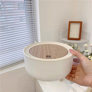 Wood-look x White Desktop Dustbin with Lid