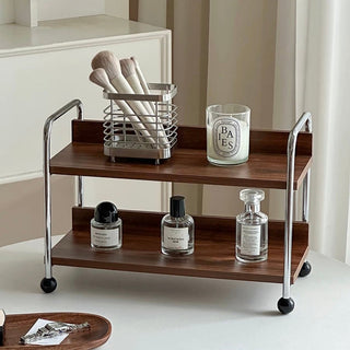 Wood x Silver Black Ball Two-Tier Display Rack Storage