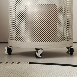 Wheeled Wood Lid Storage Round Side Table