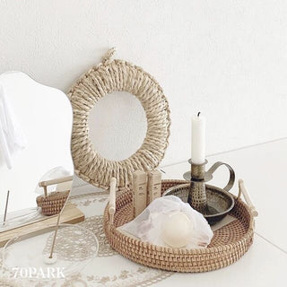 Large Rattan Round Tray with Handle Small Item Container