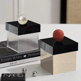 Pearl Lidded Cosmetic Cube Case  Small Item Storage