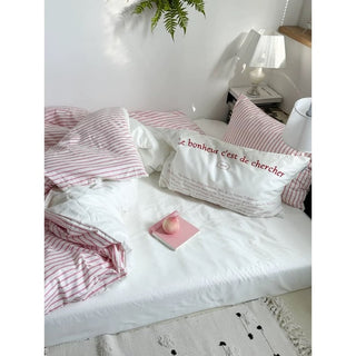 White Pink Stripe Duvet Cover Set