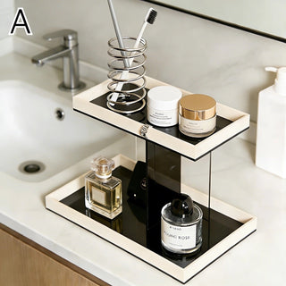 Monochrome Clear Acrylic Two-Tier Storage Display Rack   Perfect for Cosmetics and Perfumes
