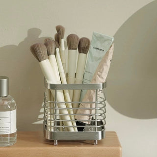Stainless Steel Silver Square Brush Stand Pen Holder Cutlery