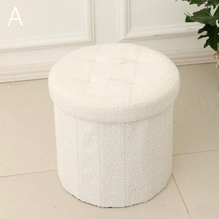Foldable Boucle Round Storage Stool   in   Ottoman Stool Storage Storage Box