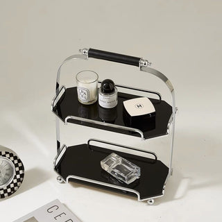 Stainless steel and acrylic two-tier storage rack with handlesin .