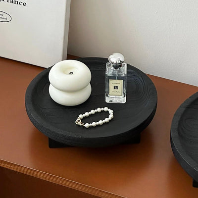 Legged Black Wood Round Tray