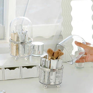 360 Degree Rotating Clear Makeup Brush Stand with Cover   Pen Holder