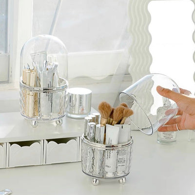 360 Degree Rotating Clear Makeup Brush Stand with Cover   Pen Holder