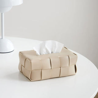 Braided Faux Leather Tissue Case    Checkerboard Pattern