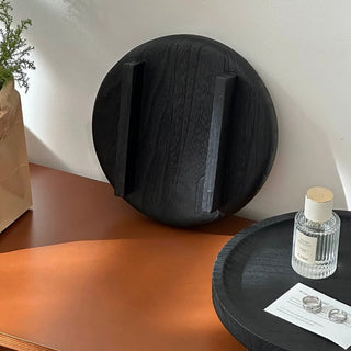 Legged Black Wood Round Tray