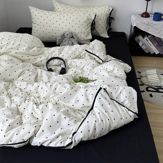Monochrome polka dot pattern piping ribbon duvet cover set 2 sizes  bed cover all seasons year-round