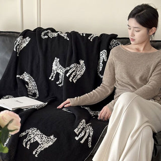 Cheetah print knit blanket 130 x 170 cm black lap blanket multi-cover