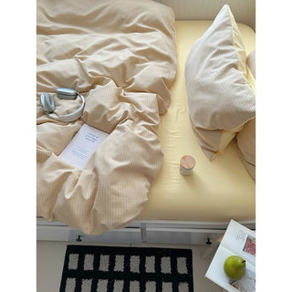 Cream Yellow Check Pattern Duvet Cover Set 2 Sizes  All Seasons