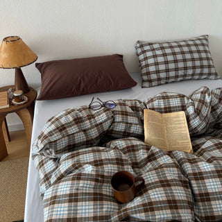 Blue Checkered Cotton Duvet Cover Set   All Seasons